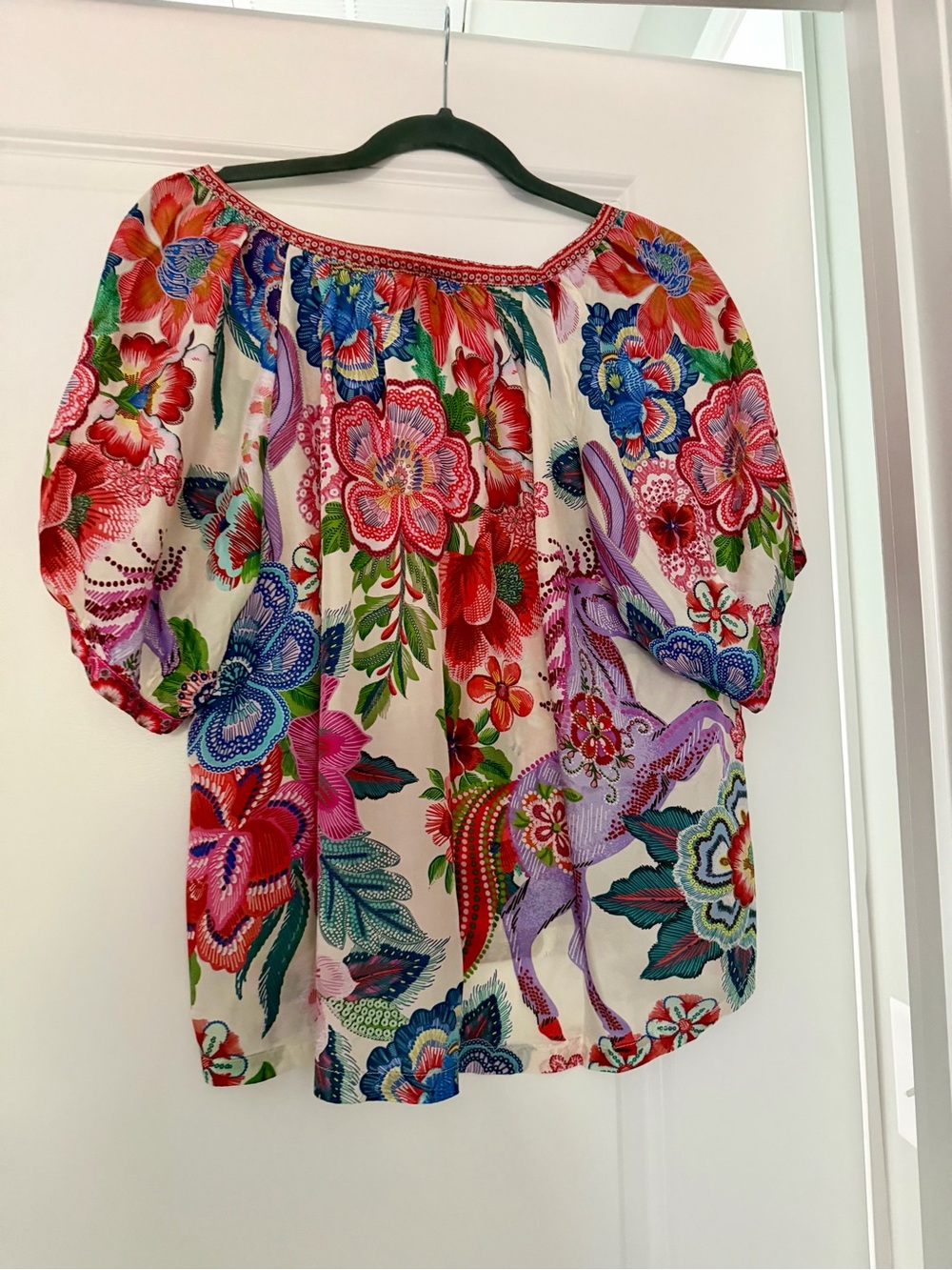Johnny Was Cream Multicolor Floral Peasant Blouse - Picture 2 of 6